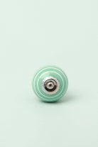 White Striped Ceramic Cabinet Knob in Pastel Grey and Mint — alternate view, G Decor