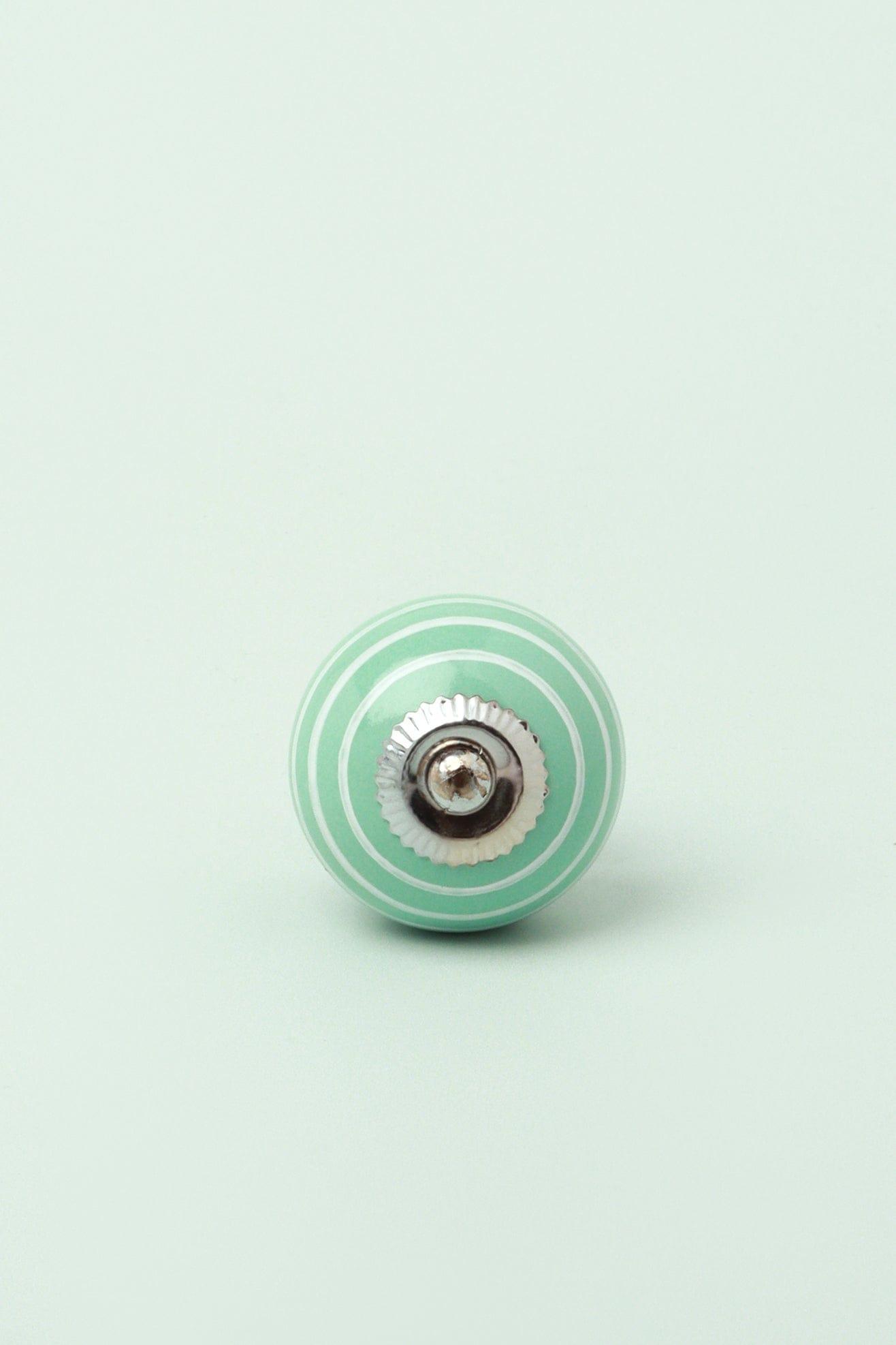 White Striped Handcrafted Ceramic Door Knob In Pastel Grey and Mint Colours - G Decor
