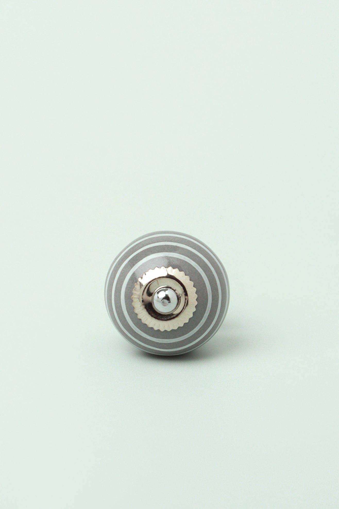 White Striped Handcrafted Ceramic Door Knob In Pastel Grey and Mint Colours - G Decor