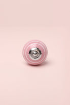 White Striped Hand-Painted Ceramic Cabinet Knob in Pink and Yellow — alternate view, G Decor