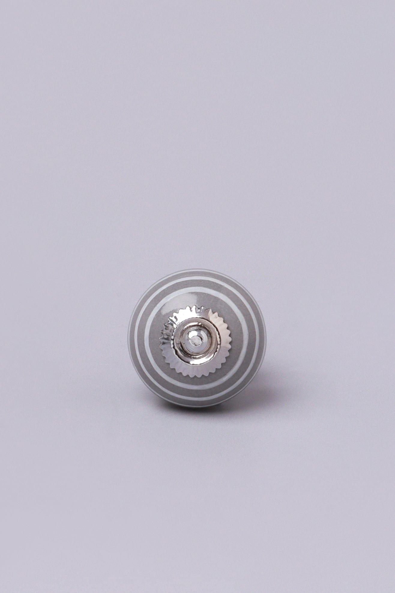 White Striped Handcrafted Ceramic Door Knob In Purple And Dark Grey - G Decor