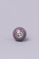 White Striped Handcrafted Ceramic Door Knob In Purple And Dark Grey - G Decor