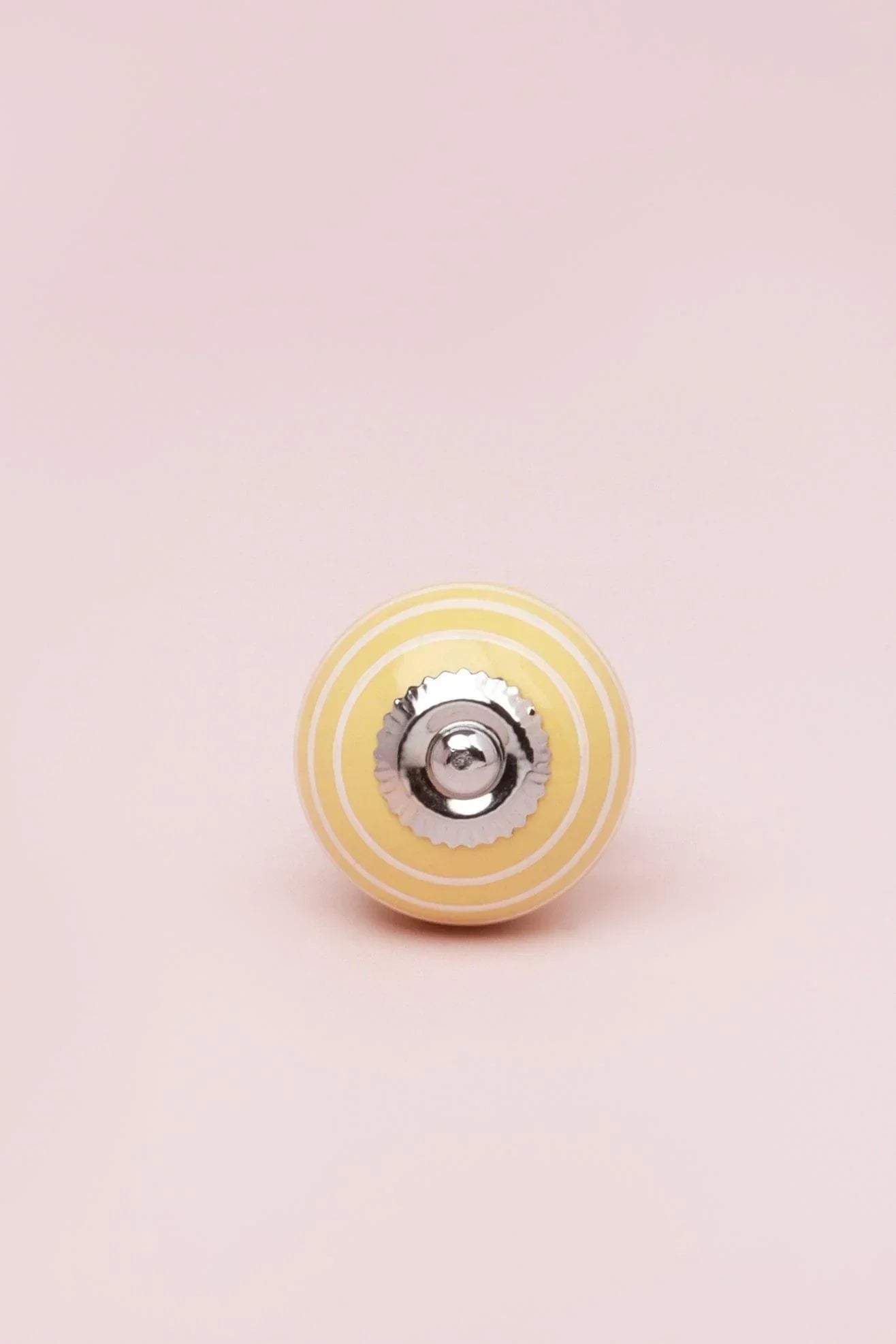 White Striped Ceramic Cabinet Knob in Pastel Pink and Yellow — alternate view, G Decor