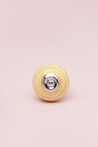 White Striped Ceramic Cabinet Knob in Pastel Pink and Yellow — alternate view, G Decor