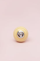 White Striped Handcrafted Ceramic Door Knob Pastel Pink And Yellow Colours - G Decor