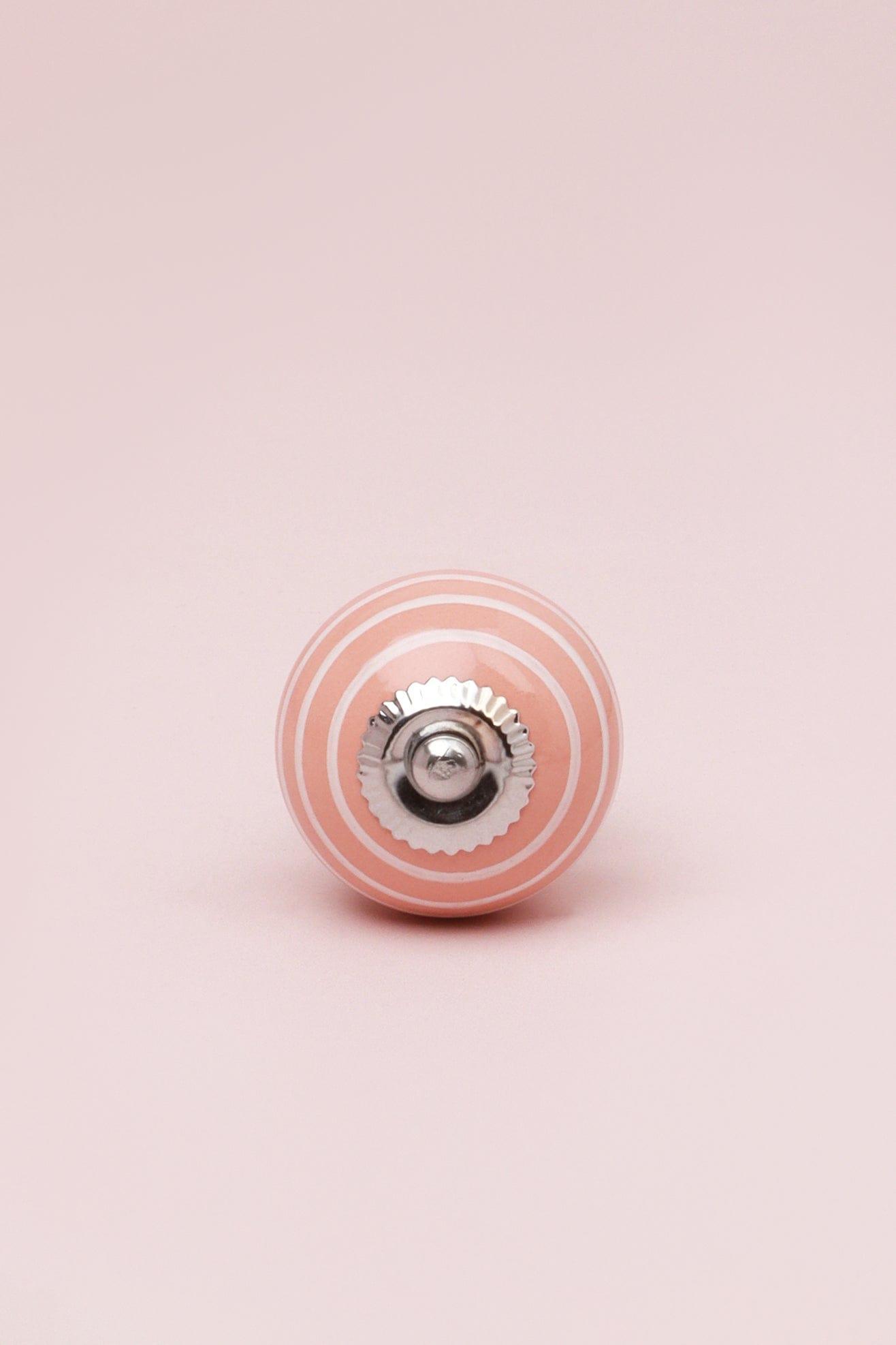 White Striped Handcrafted Ceramic Door Knob Pastel Pink And Yellow Colours - G Decor