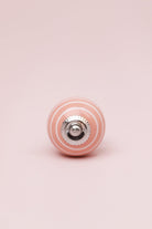 White Striped Handcrafted Ceramic Door Knob Pastel Pink And Yellow Colours - G Decor